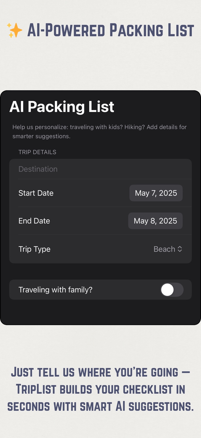 TripList AI Packing Assistant - Create smart packing lists